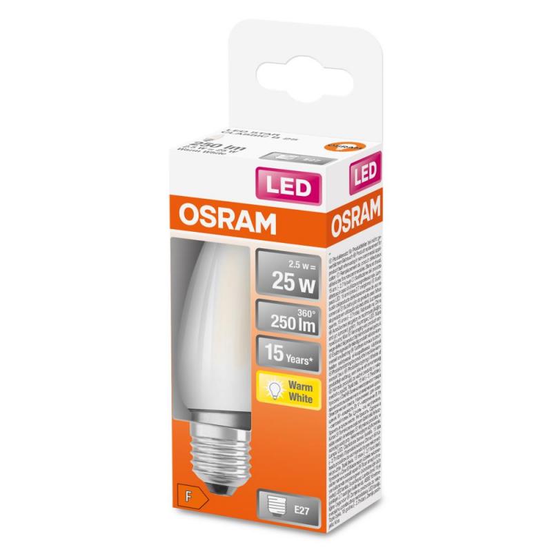 OSRAM E27 STAR RETROFIT LED Kerze matt 2,5W wie 25W warmweißes Licht 2700K